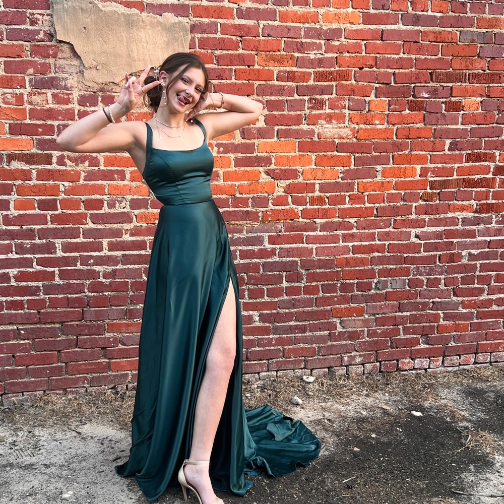 B Darlin Green Sleeveless Square Neck Maxi Gown